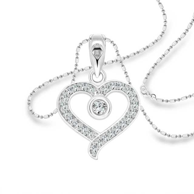 Vighnaharta Alloy Joyful Heart Rodium Plated Pendant With Chain For Women & Girls (Silver) (VF-115)