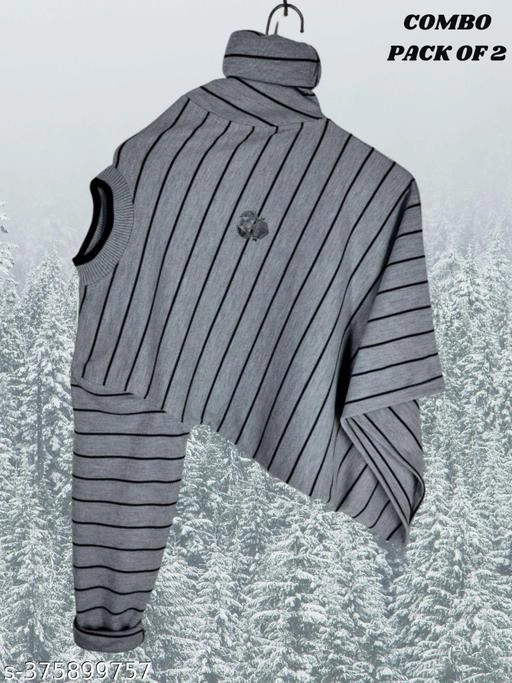 Acrylic Striped Sweater for Men (Grey & Black, M) (Pack of 2)