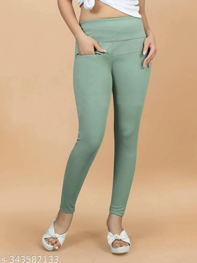 Lycra Jeggings for Women (Sea Green, 38)