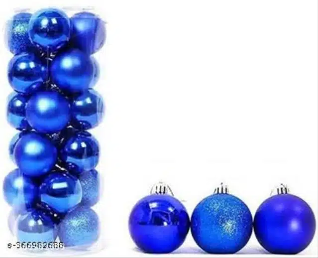 Christmas Tree Decoration Hanging Balls (Blue, Pack of 12)