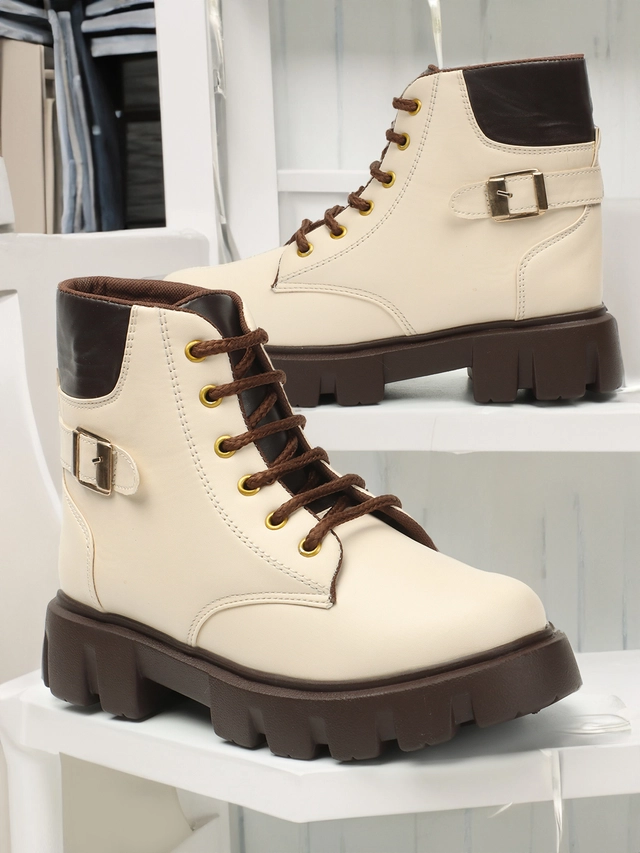 Boots for Women (Cream & Brown, 3)