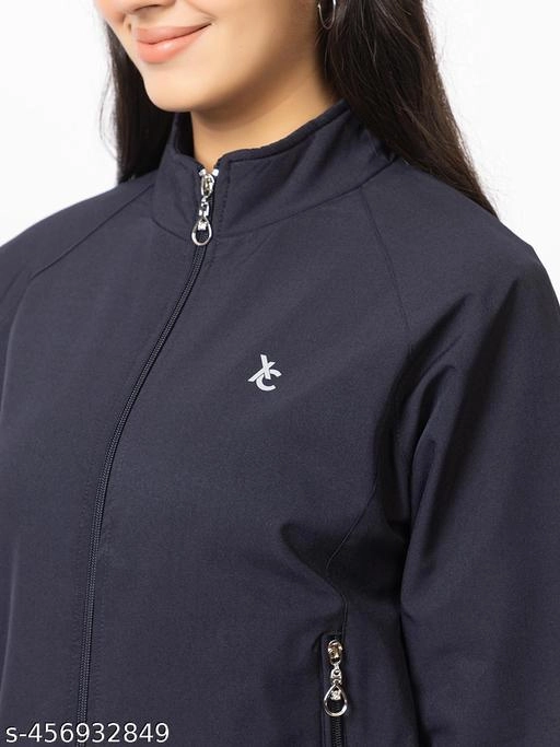 Cotton Blend Full Sleeves Jacket for Women (Navy Blue, L)