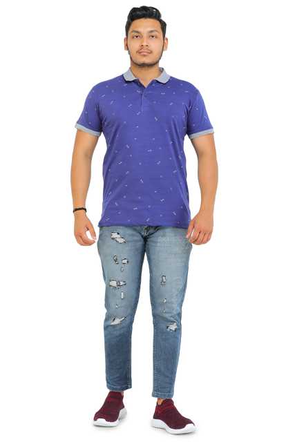 Fosty Men's Cotton Stylish T-Shirts (Royal Blue, M) (ADE-640)