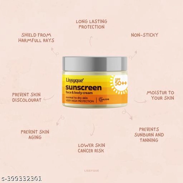  Lissyque High Protective Sunscreen Cream With SPF 50++ Broad Spectrum UVA/UVB For Dry To Normal Skin, Men & Women