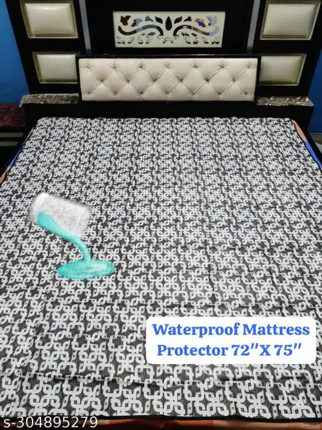 PVC Double Bed Mattress Protector (White & Dark Grey, 72x75 inches)