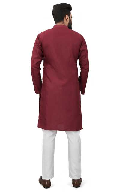 Essential Men's Cotton Full Sleeves Kurta Set (Maroon & White, L) (LDC-10)