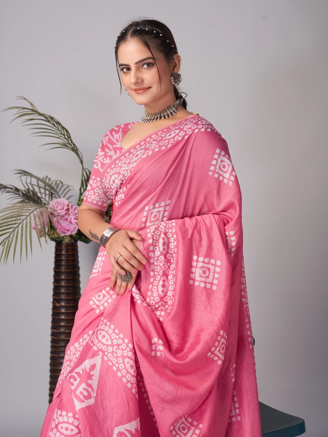 Chanderi Cotton Printed Sarees for Women (Pink, 6.3 m)