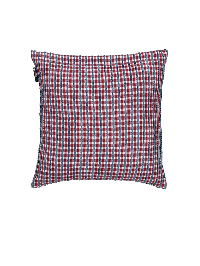 Cotton Cushion Cover (Red & Blue, 16x16 inches)