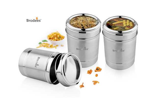 Stainless Steel Storage Container Steel Grocery Container (1000 ml) (Pack of 3, Silver) (A-57)