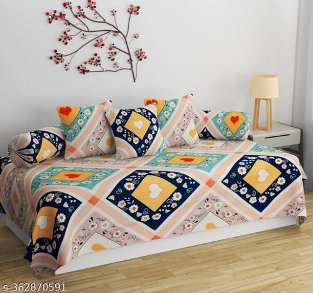 Glace Cotton Printed Diwan Cover Set (Multicolor, Pack of 8)