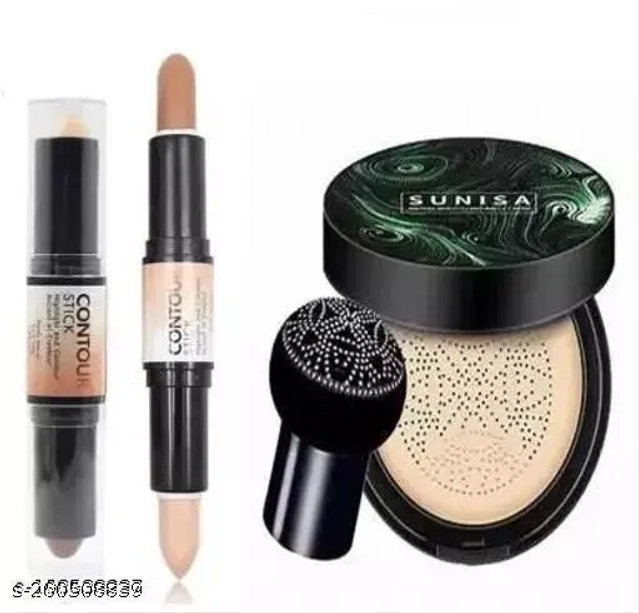 Combo Of Sunisa Foundation & 2 In 1 Contour Stick (Multicolor, Pack Of 2)