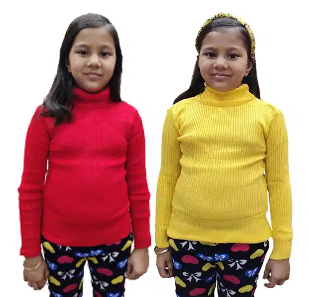 Full Sleeves Solid Sweater for Girls (Pack of 2) (Pink & Yellow, 0-3 Months)