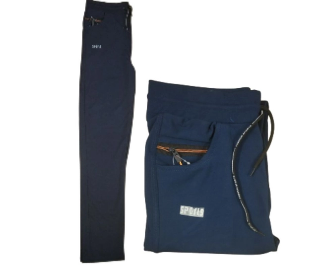 Linen Slim Fit Trackpants for Men (Navy Blue, M)