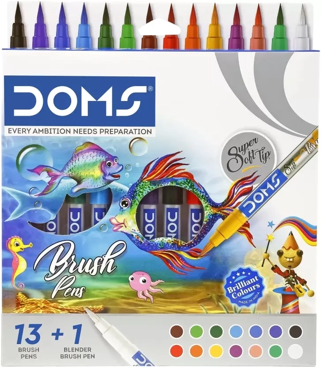 DOMS 14 Shades Brush Pen Box Pack Brush Tip Nib Sketch Pens (Set of 1, Multicolor)