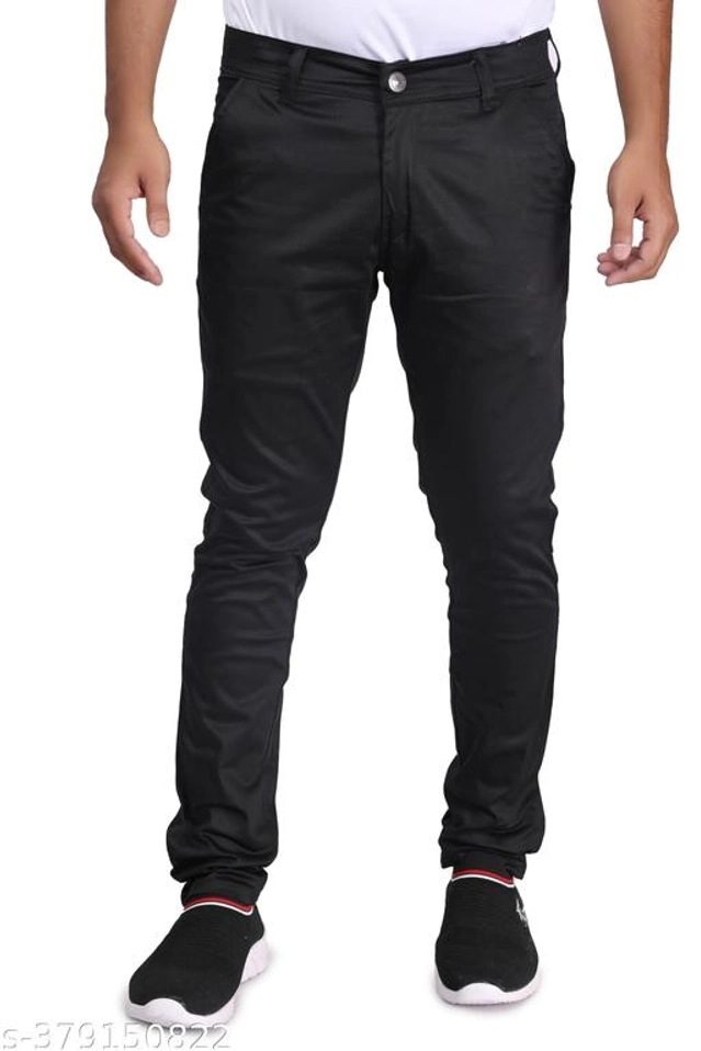 Cotton Slim Fit Trouser for Men (Black, 28)