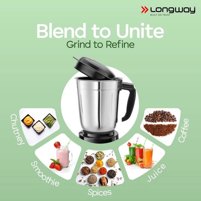 LONGWAY Reo 550 W Mixer Grinder (4 Jars, Black, Pack of 1)