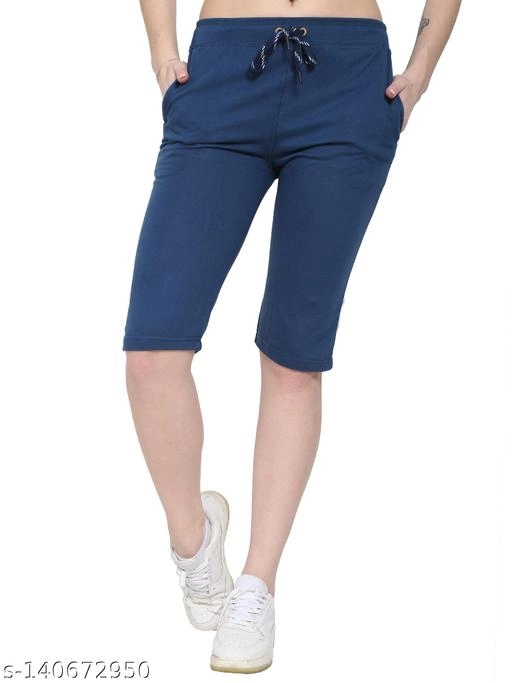 Cotton Blend Capris for Women (Blue, 30)