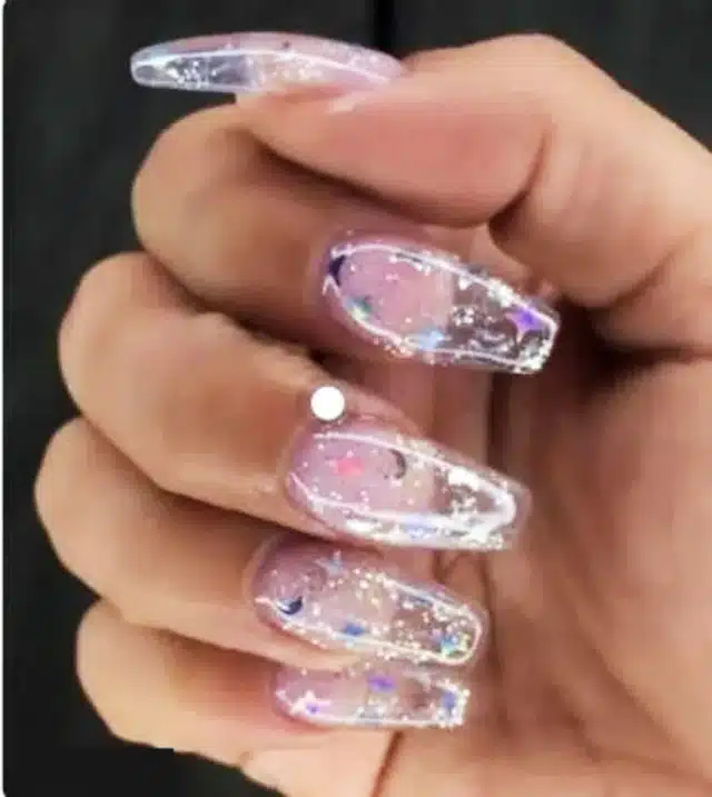 Artificial Nails (100 Pcs) with Glue (2 Pcs) & Nail Paint (Transparent, Combo of 3)