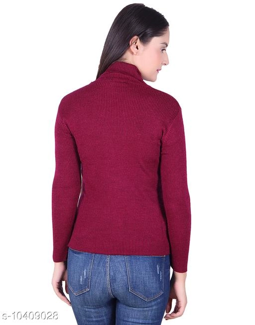 Hi-Neck Sweater for Women (Wine, M)