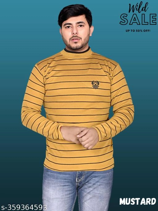 Woolen Striped Sweater for Men (Mustard, M)