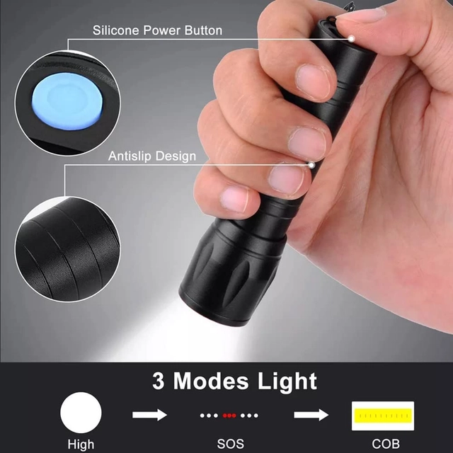 USB Rechargeable Mini LED Flashlight (Black)