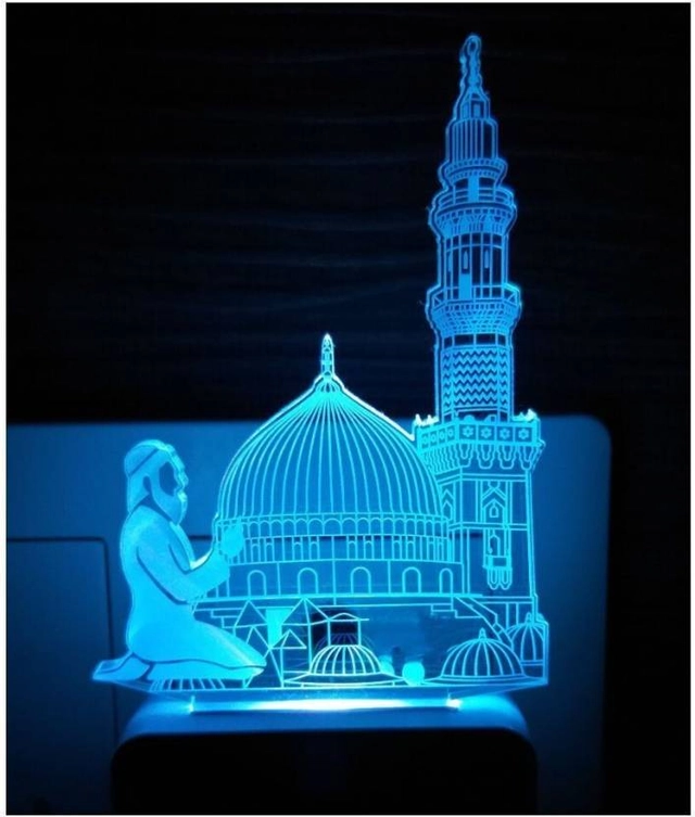 Afast Traders Makka Madina 3D Illusion LED Night Lamp | Decorative Lighting for Home & Temple | 7-Color Auto Changing Light | Ideal Gift for Seniors, Family & Friends (Small - 10cm, Multicolor)