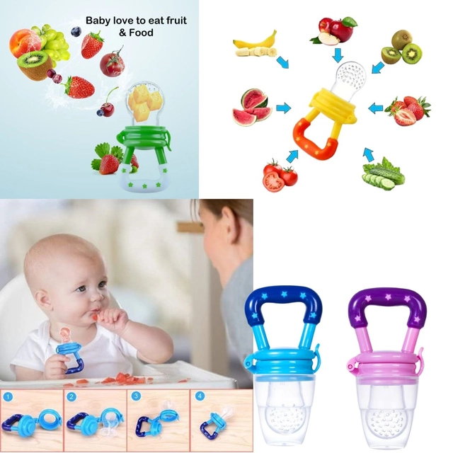 Combo of Silicone Double-Head Feeding Spoon & Fruit Nibbler for Baby (Multicolor, Set of 2)