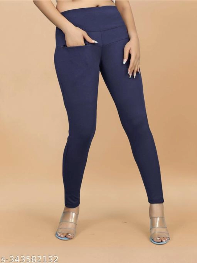 Lycra Jeggings for Women (Navy Blue, 38)