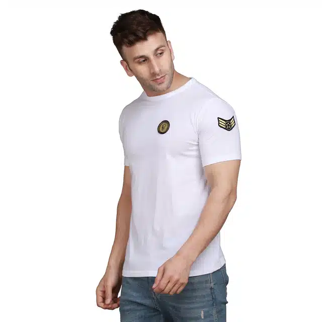 Men Solid Round Neck T-shirt (White, L) (RSC-53)