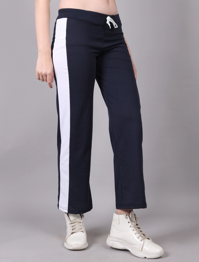 Cotton Colorblocked Trackpant for Women (Navy Blue, M)