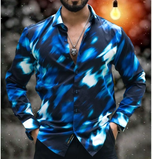 Full Sleeves Printed Shirt for Men (Multicolor, S)