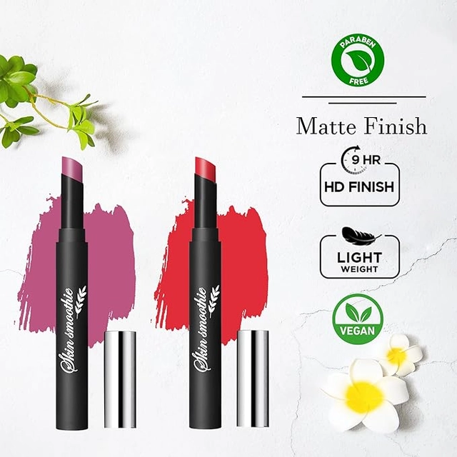 Skin Smoothie Lip Crayon Lipstick With Vitamin E & Avocado oil & Jojobal (Hot Red & Rose Pink ) (Pack Of 2)