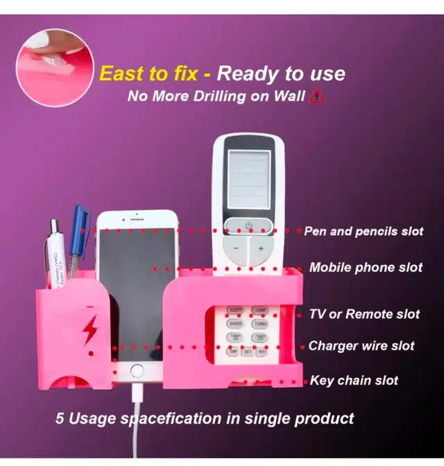 ABS Plastic Wall Mounted Multipurpose Mobile Holder (Pink)