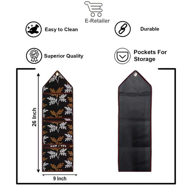 Polyester Wall Hanging Storage Organizer With 3 Utility Pockets (Brown, 26x9 Inches) (E-20)