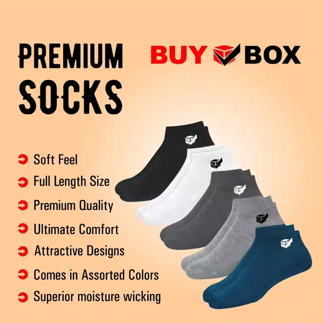Ankle Length Socks (Multicolor, Free Size) (Set of 5)