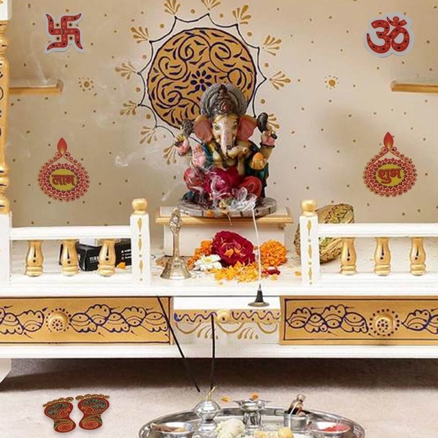 Sparkle Diwali Decor Cut outs as Family Combo(Mata Charan,Shubh-Labh,Ganesh-Laxmi Ji Photos)