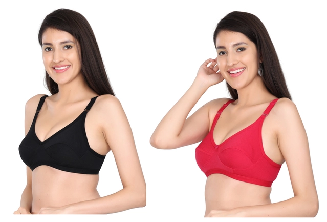 Cotton Blend Solid Non Padded Bras for Women (Multicolor, 30) (Pack of 2)