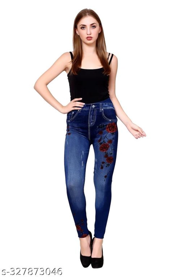 Polyester Dyed Jeggings for Women (Blue, Free Size)