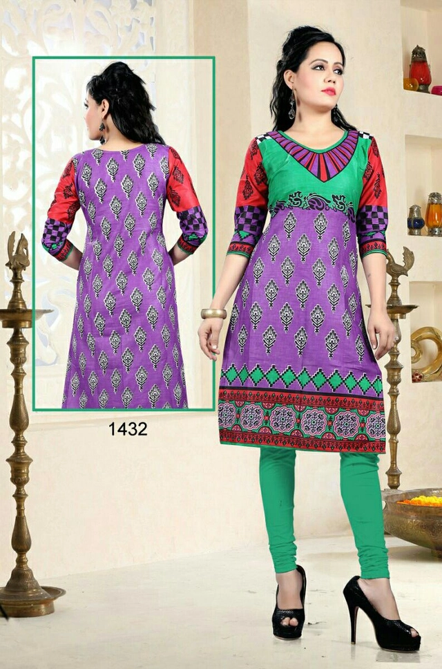 Cotton Printed Unstitched Kurti Fabric for Women (Multicolor, 2 m)