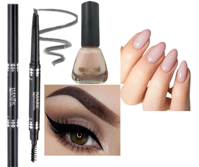 Nail Polish with Pencil Eyeliner (Nude & Black, Set of 2)