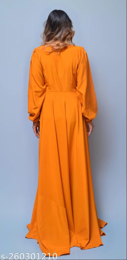 Crepe Solid Gown for Women (Mustard, XS)