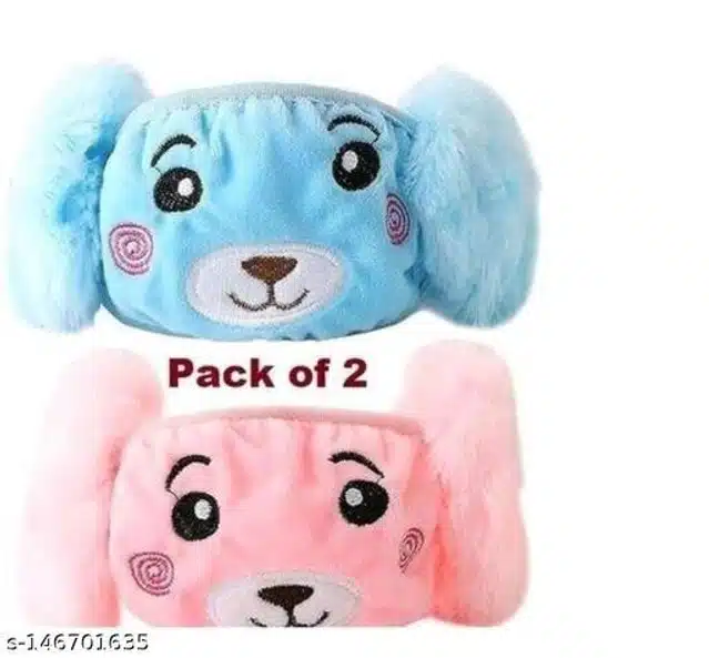 Winter Face Mask with Plush Ear Muffs for Kids (Sky Blue & Peach, 4-14 Years) (Pack of 2)