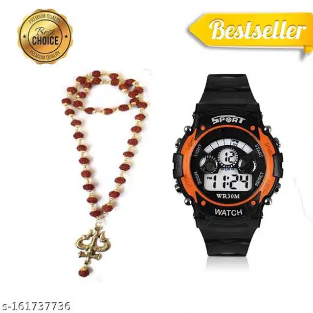 Sports Watch for Mens & Boys with Rudraksh Mala (Multicolor, Set of 2)