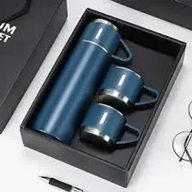 Stainless Steel Vacuum Flask Set with 2 Cups (Multicolor, 500 ml)