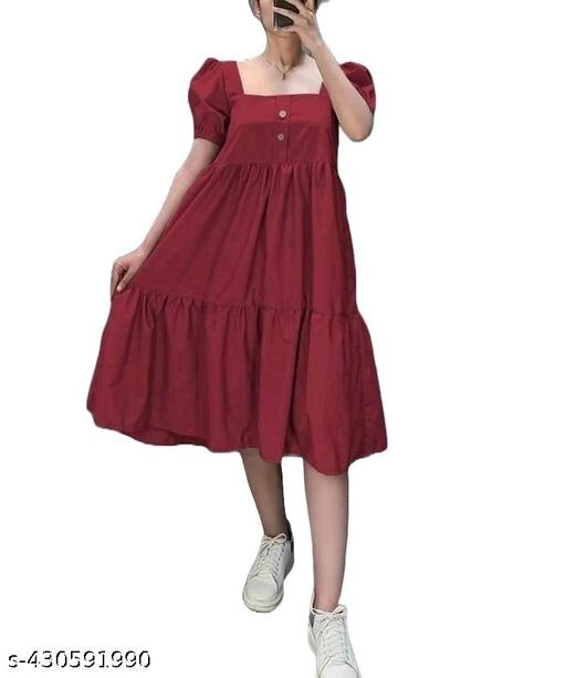 Crepe Solid Dress for Women (Maroon, S)