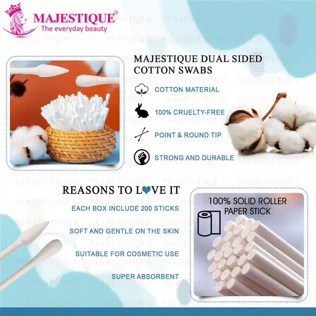 Majestique Dual-Purpose Cotton Swab Makeup Remover Stick (Pack of 250) (B-14)