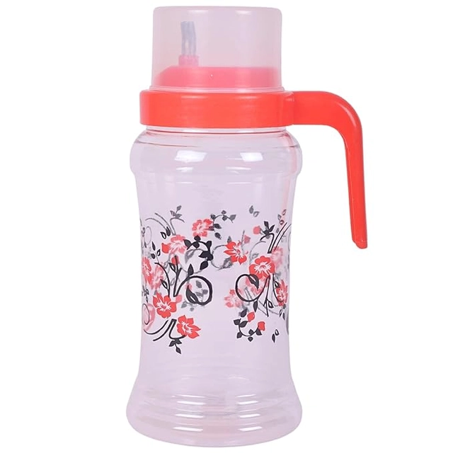 Plastic Oil Dispenser Bottle with Measuring Cup (Red, 1000 ml)