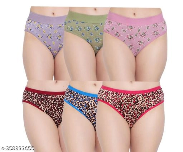 Cotton Printed Briefs for Women (Multicolor, S) (Pack of 6)