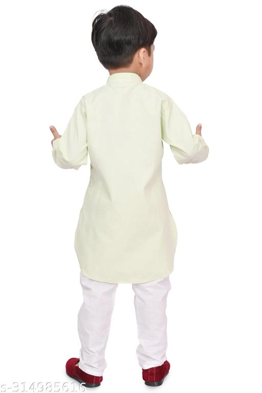 Cotton Blend Solid Kurta with Pyjama for Boys (Sea Green & White, 3-4 Years)