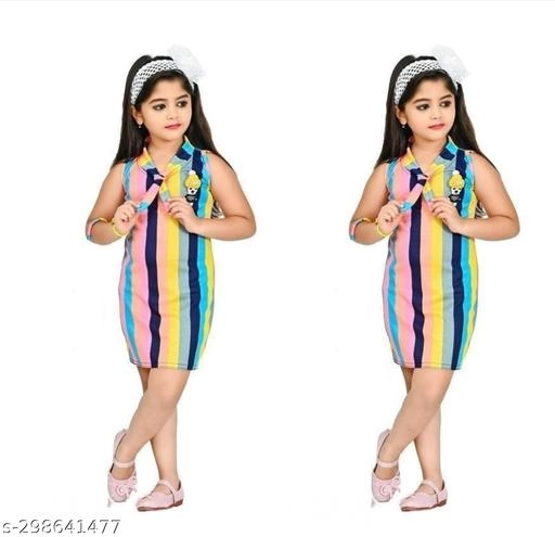 Cotton Blend Dress for Girls (Multicolor, 0-3 Months) (Pack of 2)